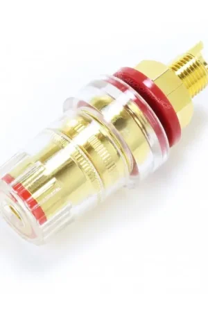Déstockage | ELECAUDIO BP-206 Bornier Isolé Acrylique Plaqué Or à Souder Ø19mm x 47mm Rouge