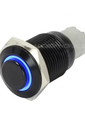 Très demandé - Bouton Poussoir Aluminium Anodisé avec Cercle Lumineux Bleu 1NO1NC 250V 3A Ø16mm Noir