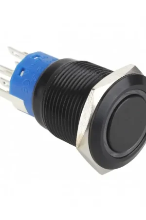 Prix mini | Interrupteur Aluminium Anodisé avec Cercle Lumineux Bleu 2NO2NC 250V 5A Ø19mm Noir