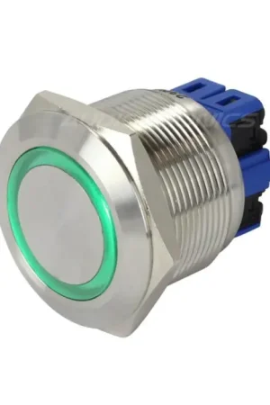 Coup de cœur des clients - Bouton Poussoir Inox avec Cercle Lumineux Vert 1NO1NC 250V 5A Ø25mm Argent