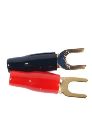DAYTON AUDIO Cosse Fourche Isolée Plaquée Or Ø3mm Noir/Rouge (x4) | Disponible à la commande