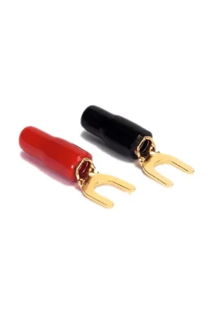 DAYTON AUDIO Cosse Fourche Isolée Plaquée Or Ø4.5mm Noir/Rouge (x4) | Prix en baisse