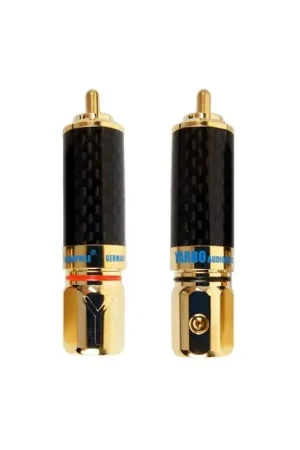 Envoi rapide | YARBO 018GCF Connecteurs RCA verrouillables Carbone plaqué Or Ø9.5mm (La paire)