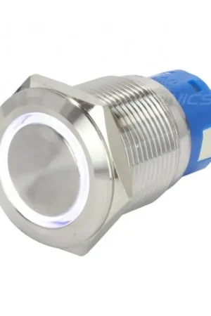 Bouton Poussoir Inox avec Cercle Lumineux Blanc 1NO1NC 250V 5A Ø19mm Argent | Vente flash