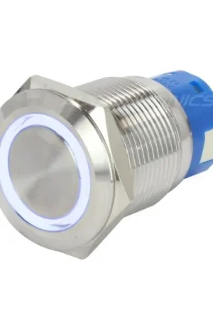 Bouton Poussoir Inox avec Cercle Lumineux Bleu 1NO1NC 250V 5A Ø19mm Argent | Incontournable