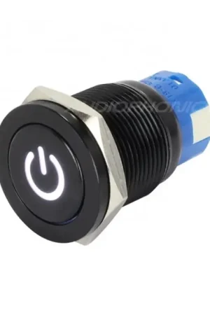 Bouton Poussoir Aluminium Anodisé avec Symbole Power Lumineux Blanc 1NO1NC 250V 5A Ø19mm Noir | Bonne affaire
