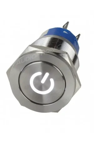 Fin de série - Interrupteur Acier Inox avec Symbole Lumineux Blanc 2NO2NC 250V 5A Ø19mm Argent