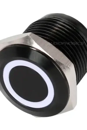 Prix doux | Bouton Poussoir Aluminium Anodisé avec Cercle Lumineux Blanc 1NO 250V 5A Ø16mm Noir