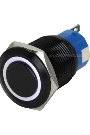 Bien noté - Bouton Poussoir Aluminium Anodisé avec Cercle Lumineux Blanc 1NO1NC 250V 5A Ø19mm Noir Tête Biseautée