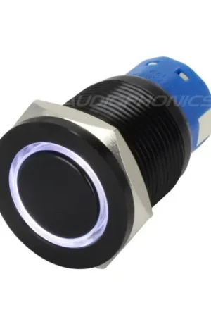 Offre | Bouton Poussoir Aluminium Anodisé avec Cercle Lumineux Blanc 1NO1NC 250V 5A Ø19mm Noir Tête plate