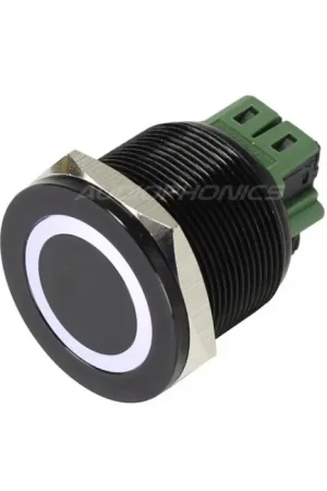 Interrupteur Aluminium Anodisé avec Cercle Lumineux Blanc 2NO2NC 250V 5A Ø25mm Noir - Liquidation