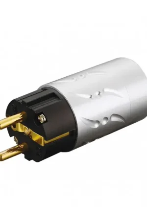 Petit prix - VIBORG VE502G Connecteur Secteur Schuko Type E/F Cuivre Pur Plaqué Argent / Or 24k Ø20mm