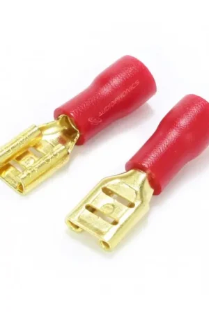 Retour facile | MUNDORF 4.8G Cosse Plate Femelle Isolée Plaquée Or 4.8mm 0.5-1.5mm² Rouge (x10)