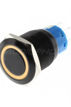 Qualité premium | Interrupteur Aluminium Anodisé avec Cercle Lumineux Orange 2NO2NC 250V 5A Ø19mm Noir