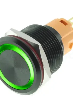 Prix exceptionnel - LB Bouton Poussoir Aluminium avec Cercle Lumineux Vert 250V Ø19mm Noir