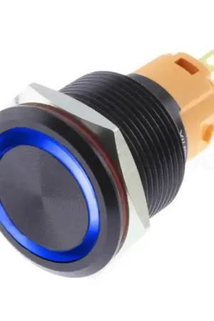 LB Interrupteur Aluminium avec Cercle Lumineux Bleu 250V Ø19mm Noir - Disponible maintenant