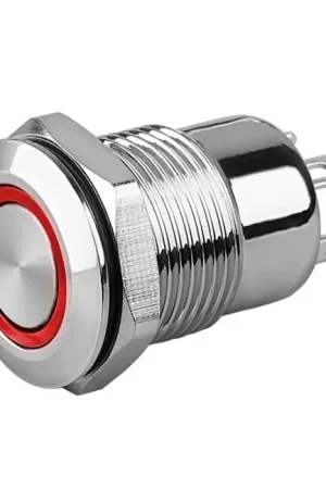 Qualité professionnelle - LB Bouton Poussoir Aluminium avec Cercle Lumineux Rouge 220V Ø12mm Argent