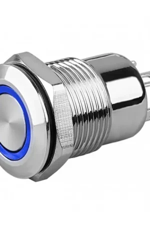 Promotion | LB Bouton Poussoir Aluminium avec Cercle Lumineux Bleu 220V Ø12mm Argent