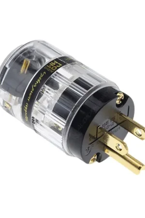 Jusqu'à épuisement des stocks - RAMM AUDIO NEMA-01 Connecteur Secteur US Type B NEMA 5-15 Plaqué Or 24k 3µ Transparent Ø16mm