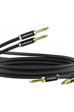 Commandez maintenant - AMPAPA Câble de Modulation Symétrique Jack 6.35mm TRS Mâle Blindé Cuivre OFC 1m (La Paire)