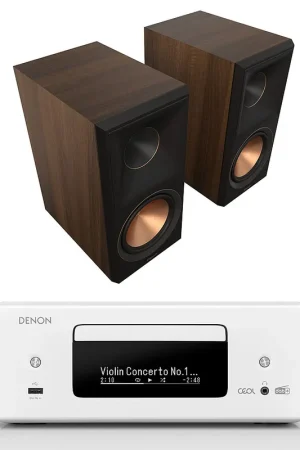 Très apprécié des clients | Denon RCD-N12DAB Blanc + Klipsch RP-600M II Noyer