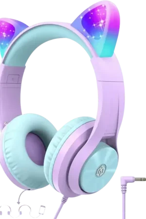 HS20 Cat Ear iClever Purple - Casque à arceau avec câble et prise jack 3,5 mm, 40 mm | Fin de série