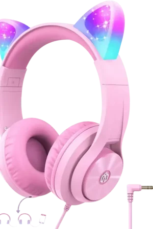 Plus que quelques pièces - HS20 Cat Ear iClever Rose - Casque à arceau avec câble et prise jack 3,5 mm, 40 mm
