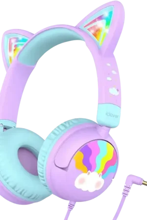 Livraison express - iClever HS25 Pourpre - Casques audio pour enfants avec oreilles de chat et limiteur à 85 dB