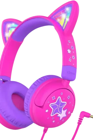 iClever HS25 Rose - Casques audio pour enfants avec oreilles de chat et limiteur à 85 dB - Satisfait ou remboursé