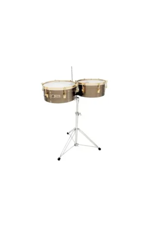 Livraison express - Latin Percussion LP257-KP - Timbales Karl Perazzo Signature avec stand - Antique Bronze avec accastillage doré