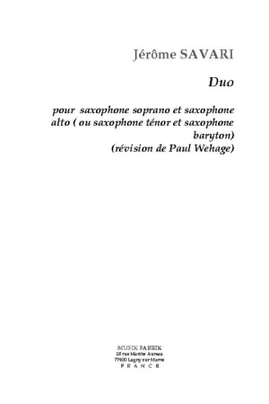 Savari J.n. Duo Saxophones | Tout nouveau