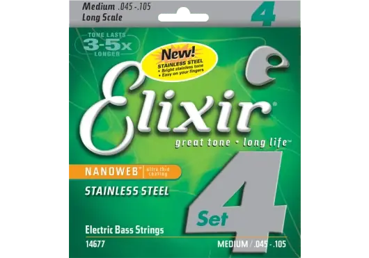 Prix bas | Jeu de Cordes Basse Electrique Elixir Nanoweb Stainless 45/105 REF:14677