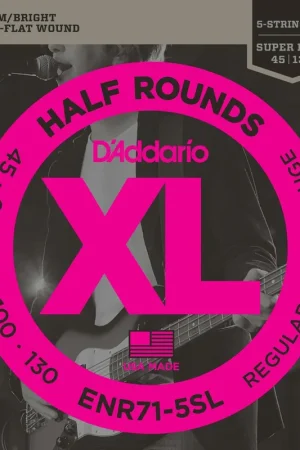 Jeu de Cordes Basse D'addario ENR71-5SL File Rond 5 Cordes 45/130 | Prix imbattable